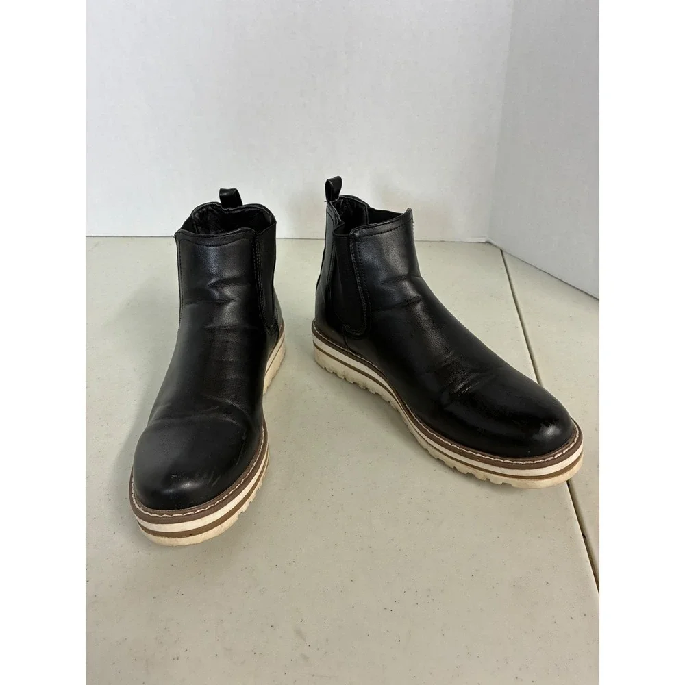 Black Faux‎ Leather Chelsea Platform Ankle Boots Lug Sole ST2185-1 Womens 8